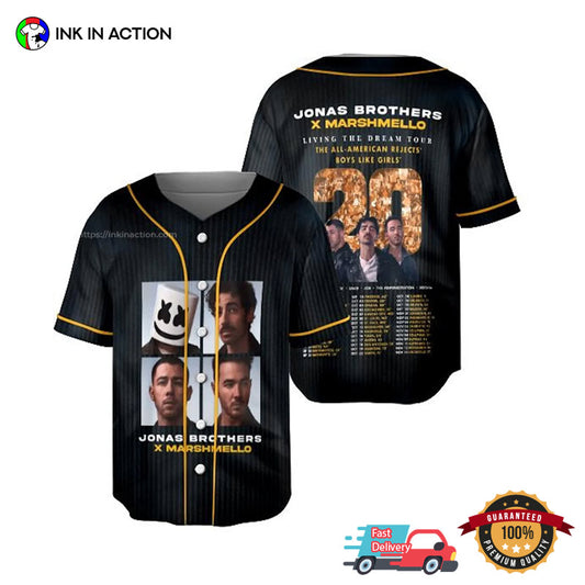 Jonas Brothers X Marshmello Tour 2025 Dates Baseball Jersey
