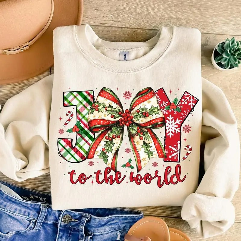 Joy to the World Christmas Patterns Graphic Printed Unisex Cotton Sweatshirt