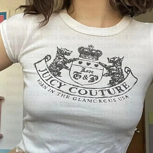 Juicy Cotoure Baby Tee, Gothic Emo Girl Tops, Y2k Top Women Streetwear, Women Fitted T-Shirt, Grunge 2000s, Retro Baby Tee, Gift For Girlfriend