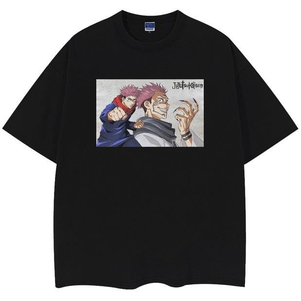 Jujutsu Kaisen "Sukuna" Heavyweight Vintage Tee 100% Cotton OVERSIZED Anime T-shirt Menswear Top Casual Streetwear Black Baggy