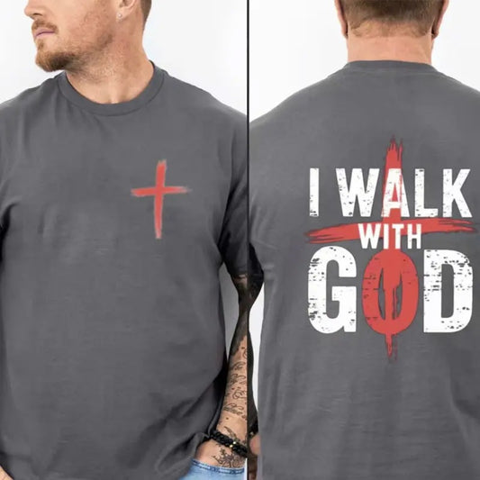 Jumpstart Sale I Walk With God Graphic Tee Pure Cotton Casual Street Style Crew Neck Short Sleeve T-Shirt Tops Trendy For Women For Men, Perfect Gift