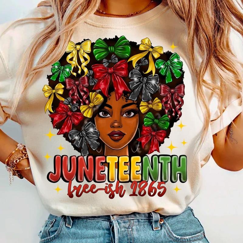 Juneteenth Coquette Bow Free-ish 1865 Shirt, African Woman Black Love Tee, Juneteenth African American Black History Shirt