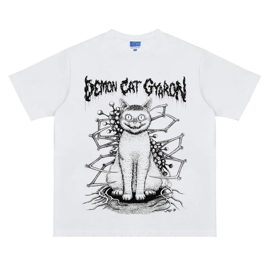 Junji Ito "Gyaron" Heavyweight Vintage Tee 100% Cotton OVERSIZED Anime T-shirt Menswear Top Crew Necks Horror Mask Casual Streetwear White Crewneck Overshirt Tshirt