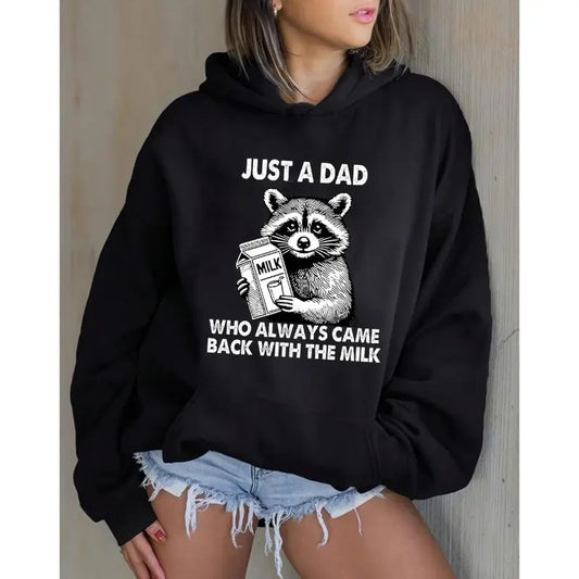 Just A Dad Who Always Came Back With The Milk, Funny Hoodie Casual Street Style Fleece Fabric Pullover Hooded Sweatshirt...