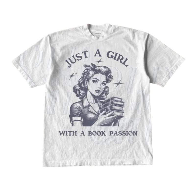 Just A Girl With A Book Passion Retro T-Shirt, Unisex Adult T Shirt, Vintage 90s Theme Reading T Shirt, Nostalgia Shirt,...