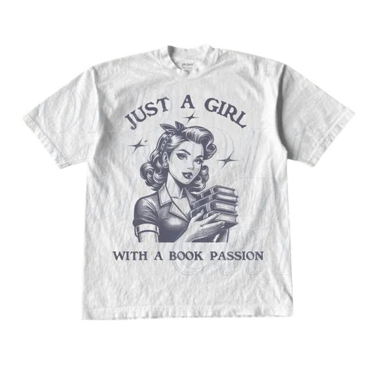Just A Girl With A Book Passion Retro T-Shirt, Unisex Adult T Shirt, Vintage 90s Theme Reading T Shirt, Nostalgia Shirt,...