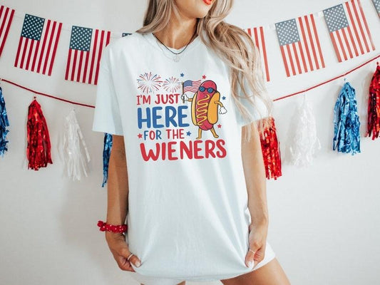 Just Here For The Wieners Shirt, Hot Dog T-Shirt, 4th of July Funny Hot Dog, Independence Day Tee, Retro America Patriotic Weenies