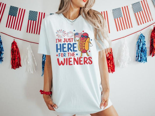 Just Here For The Wieners Tshirt, 4th Of July Funny Hot Dog, Independence Day Tee, Retro America Patriotic Weenies, Unisex T-Shirt, Gifts For Men Women, Short Sleeve Tee Shirt, Gifts For Birthday Fathers Day Christmas Anniversary Thanksgiving
