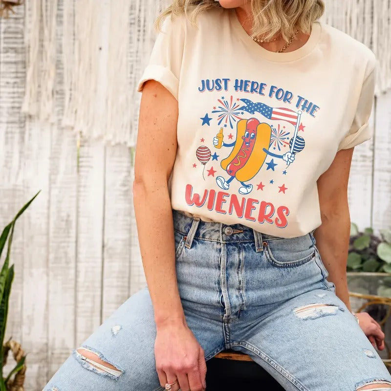 Just Here For The Wieners shirt, 4th of July Funny Hotdog, 4th of July shirt, Retro America Patriotic Weenies, Independence Day shirt