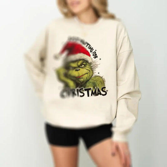 Just Waiting For Christmas Sweatshirt, Funny Christmas Shirt, Christmas Gift, Vintage Christmas Sweatshirt, Grinchh Christmas Sweatshirt