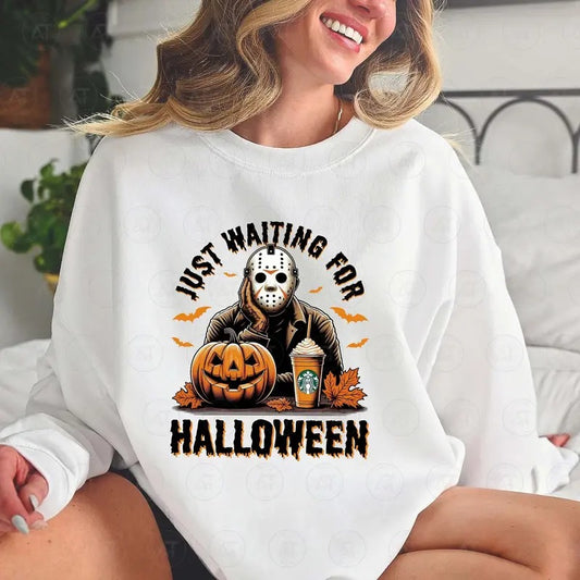 Just Waiting For Halloween Horror Movie Killers Sweatshirt DRG, Horror Character Daily Life T-Shirt DRG, Halloween, Spooky Season