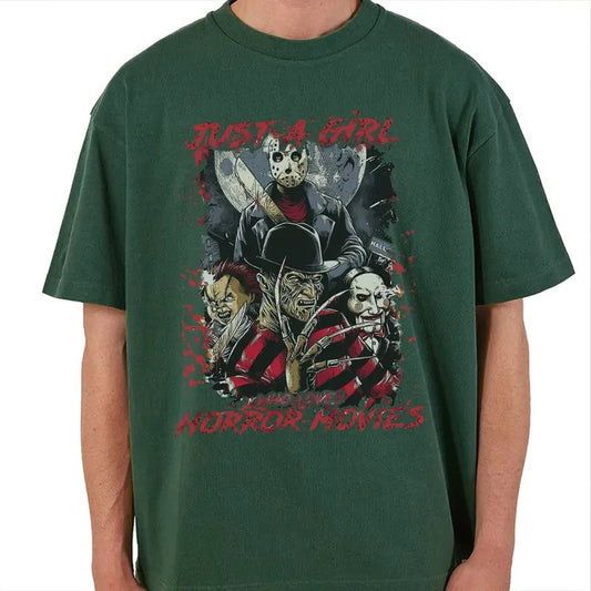 Just a Girl Who Loves Horror Movies Shirt - Shirt for Horror Fan - Horror Squad Halloween Shirt - Halloween Movie Night - Horror Characters