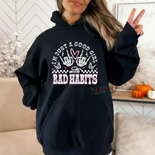 Just a Good Girl With Bad Habits Tee, Hoodie & Sweatshirt | Grunge Goth Vibes | Alt Winter Fashion | Skull  Streetwear...