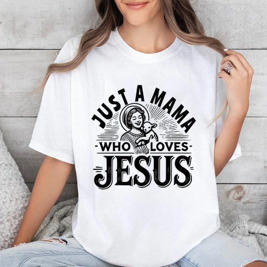Just a Mama Who Loves Jesus Mothers Day Tee Pure Cotton Casual Street Style Crew Neck Short Sleeve T-Shirt Tops Trendy...