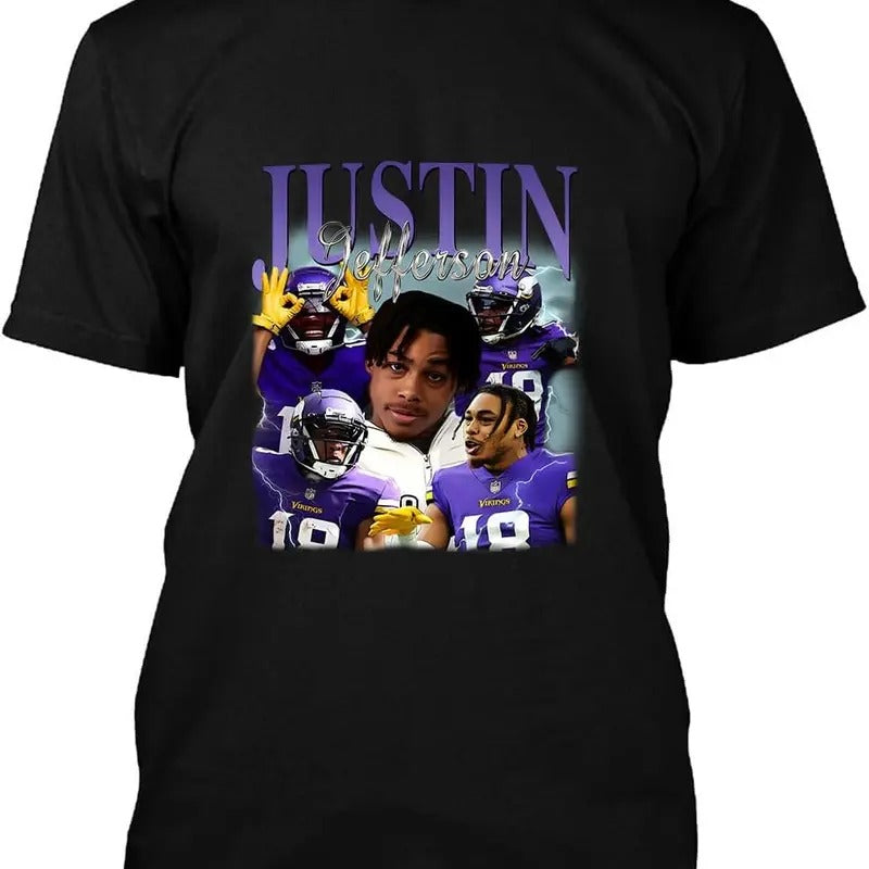 Justin Jefferson Vintage T-Shirt Black and White and Other