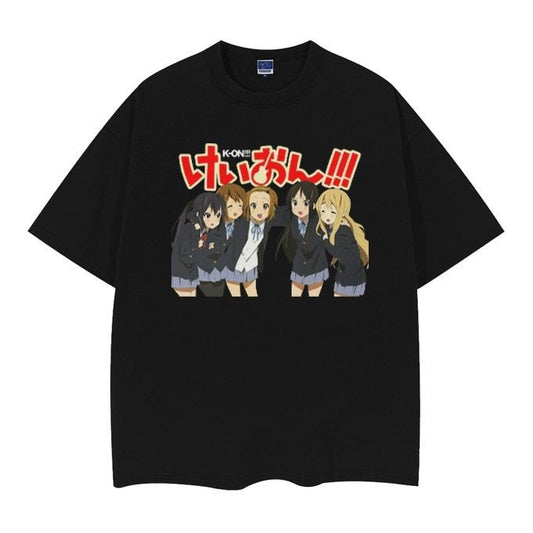 K-On! "Band Group Photo" Vintage Oversized Tee Anime T-shirt 100% Cotton Original Design Men's Top Streetwear Casual Crewneck Tshirt Menswear Shortsleeve
