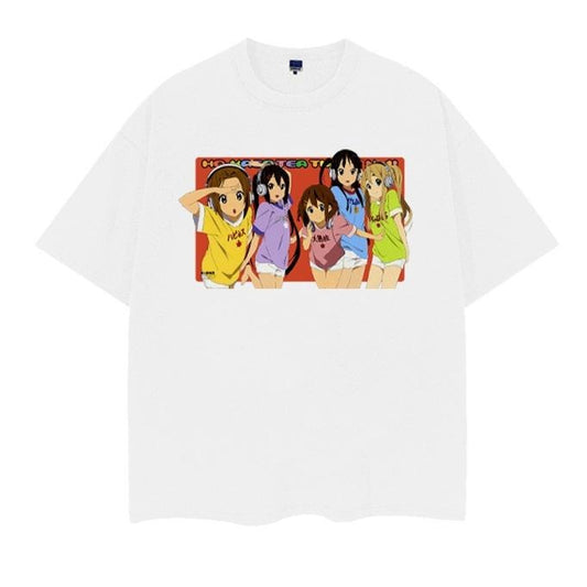 K-On! "Leisure Time" Vintage Oversized Tee Anime T-shirt 100% Cotton Original Design Men's Top Streetwear Casual Baggy Crewneck Menswear Tshirt