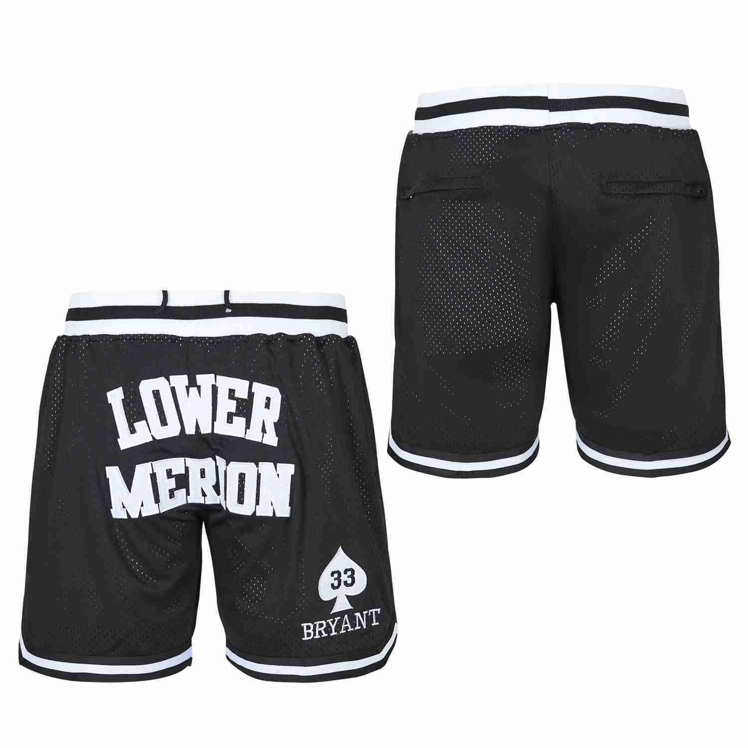 KOBE BRYANT 33# LOWER MERION FRONT LOGO BLACK BASKETBALL SHORTS