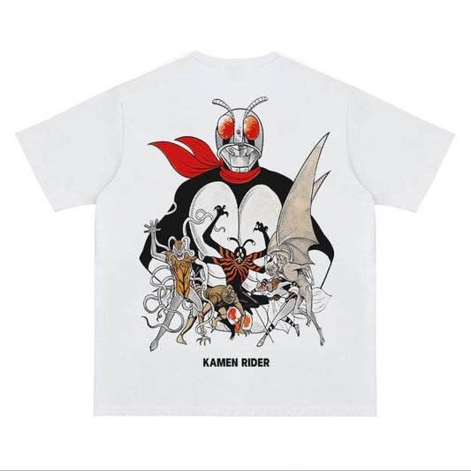 Kamen "Masked Rider 1" Heavyweight Vintage Tee 100% Cotton OVERSIZED Anime T-shirt Menswear Top Crew Necks Tshirt Casual Streetwear White Crewneck Tropical Bestie