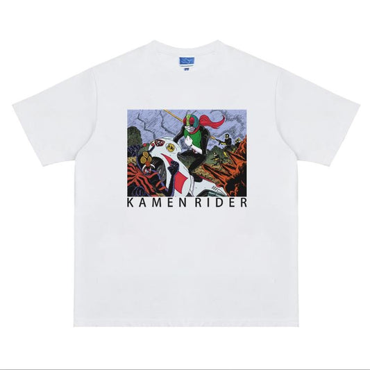 Kamen Rider "Showa Ukiyo-e" Heavyweight Vintage Tee 100% Cotton OVERSIZED Anime T-shirt Menswear Top Crew Necks Tshirt Casual Streetwear White Crewneck Tropical Shortsleeve
