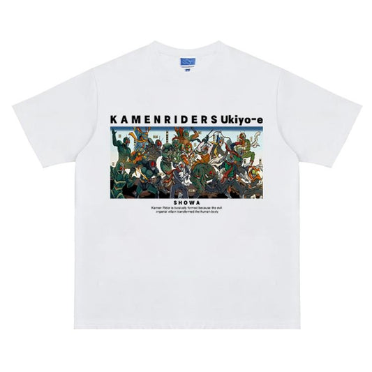 Kamen Rider "Ukiyo-e" Heavyweight Vintage Tee 100% Cotton OVERSIZED Anime T-shirt Menswear Top Crew Necks Tshirt Casual Streetwear White Crewneck Tropical Shortsleeve