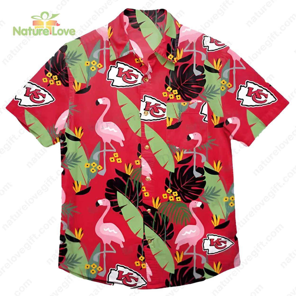 Kansas City Chiefs Flamingo Banana Leafs Hawaiian Shirt