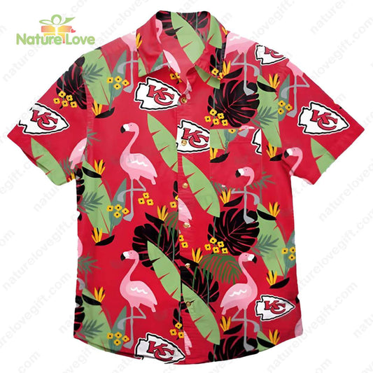 Kansas City Chiefs Flamingo Banana Leafs Hawaiian Shirt