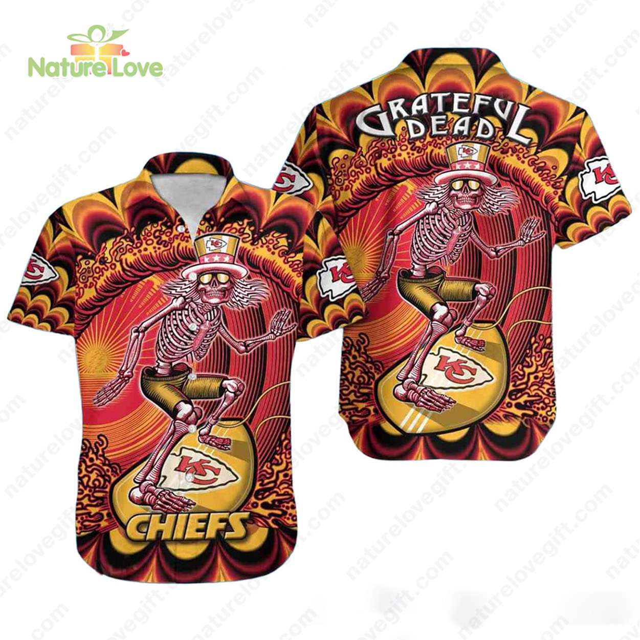Kansas City Chiefs Grateful Dead Skeleton Chiefs Hawaiian Shirt