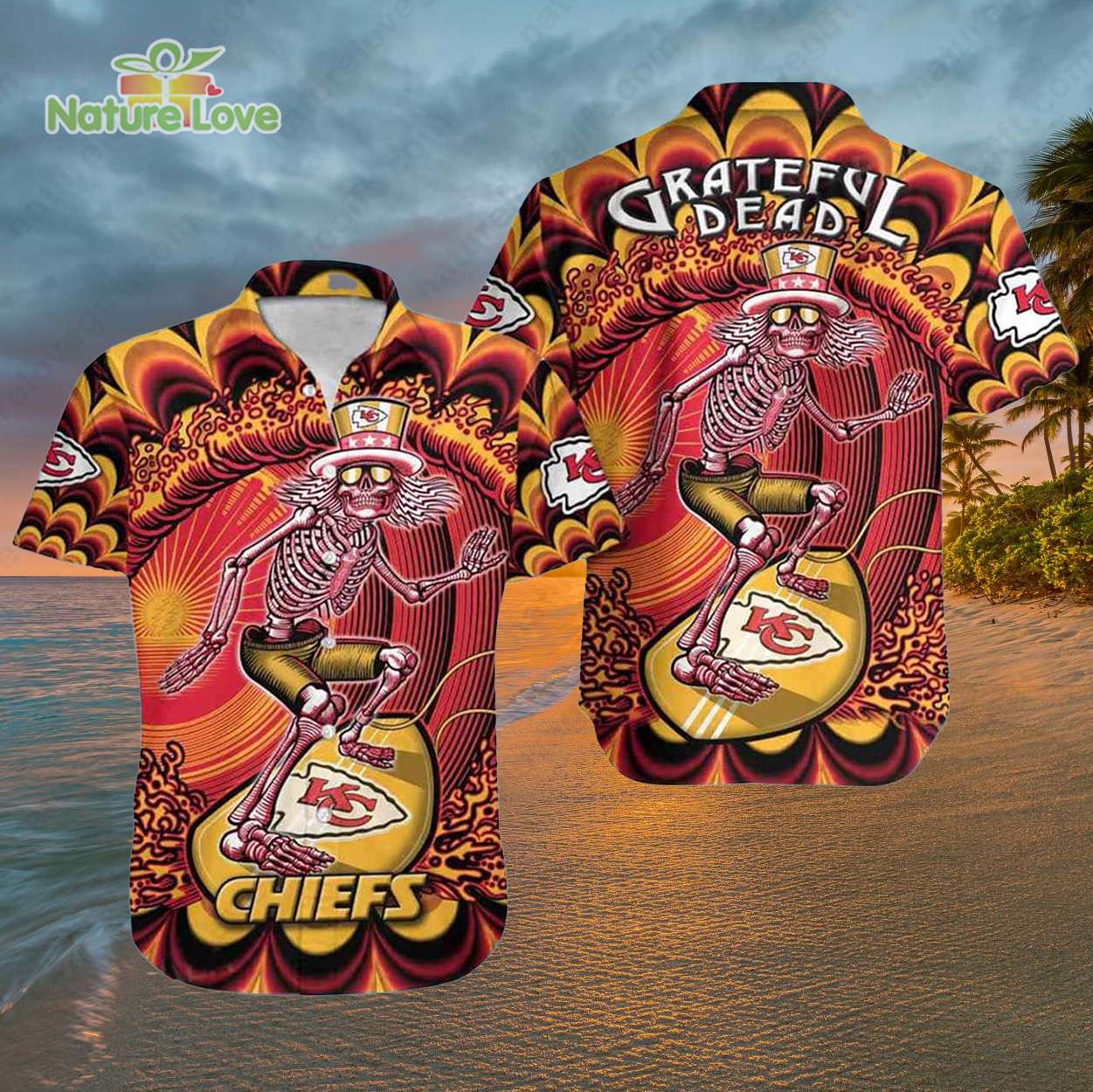 Kansas City Chiefs Grateful Dead Skeleton Chiefs Hawaiian Shirt