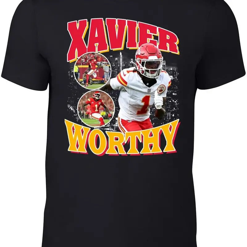 Kansas City Xavier Worthy Bootleg Style T-Shirt Hoodie, Sweatshirt | InkThreadWorks.com