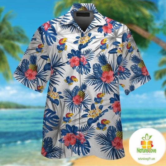 Kansas Jayhawks Hawaiian Shirt Short Sleeve Aloha Button Up VER016