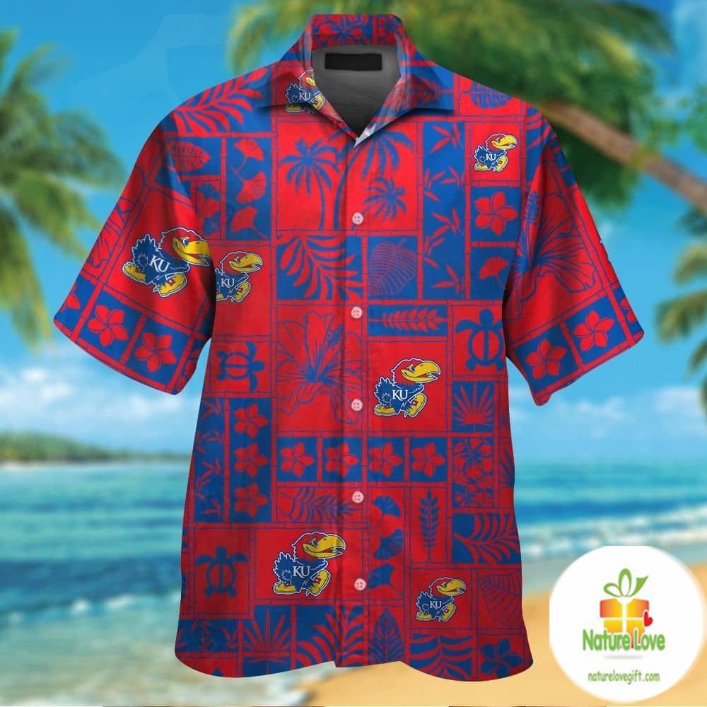 Kansas Jayhawks Hawaiian Shirt Tropical Short Sleeve Button Up