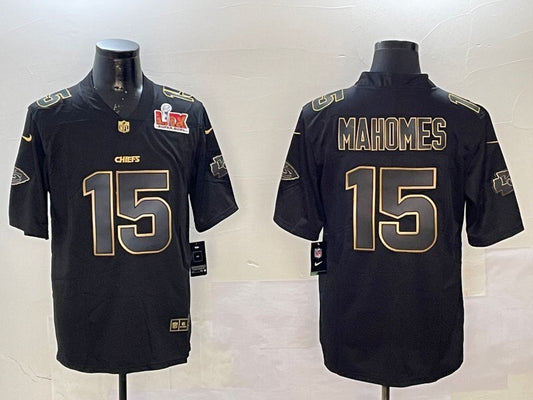 Kansas City Chiefs #15 Patrick Mahomes Chiefs Black Gold Adult