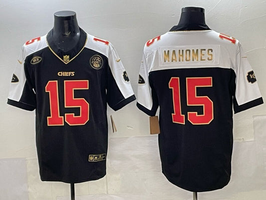 Kansas City Chiefs #15 Patrick Mahomes Chiefs Gold Text V3 Style 3