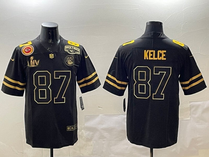 Kansas City Chiefs #87 Travis Kelce Chiefs Black Gold Text Style 1