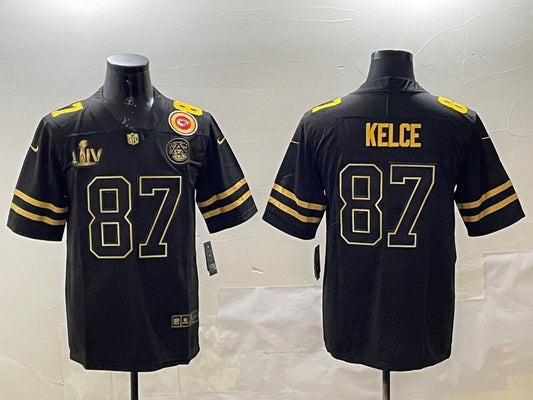 Kansas City Chiefs #87 Travis Kelce Chiefs Black Gold Text Style 3