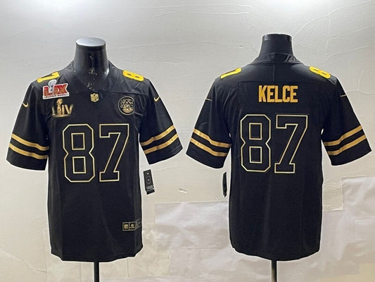 Kansas City Chiefs #87 Travis Kelce Chiefs Black Gold Text Style 4