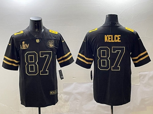 Kansas City Chiefs #87 Travis Kelce Chiefs Black Gold Text Style 5