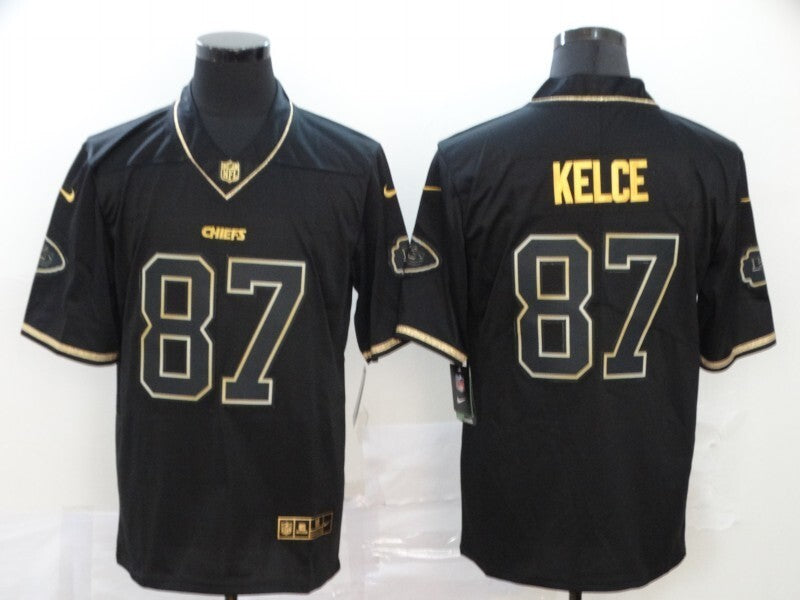 Kansas City Chiefs #87 Travis Kelce Chiefs Black Retro Gold 349