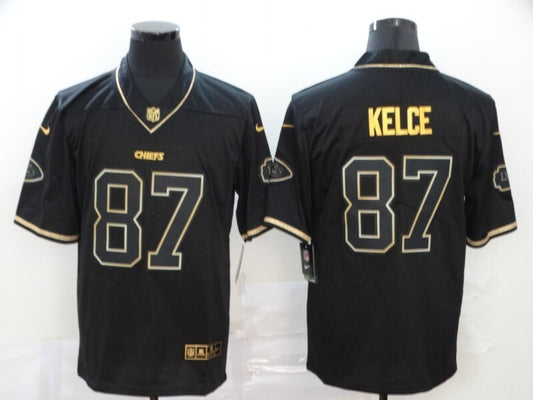 Kansas City Chiefs #87 Travis Kelce Chiefs Black Retro Gold 349