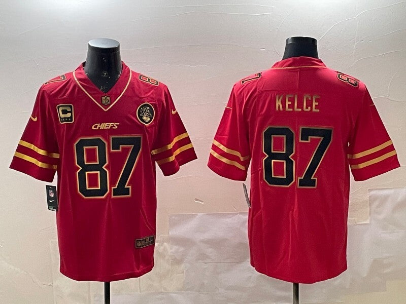 Kansas City Chiefs #87 Travis Kelce Chiefs Red Gold Text