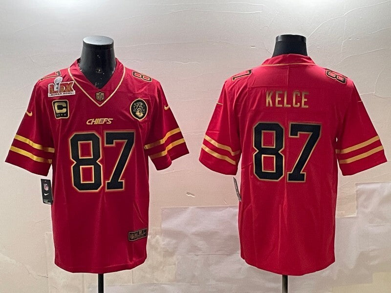Kansas City Chiefs #87 Travis Kelce Chiefs Red Gold Text Style 4