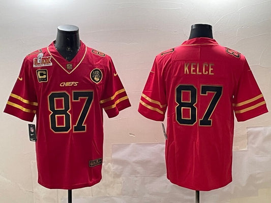 Kansas City Chiefs #87 Travis Kelce Chiefs Red Gold Text Style 4