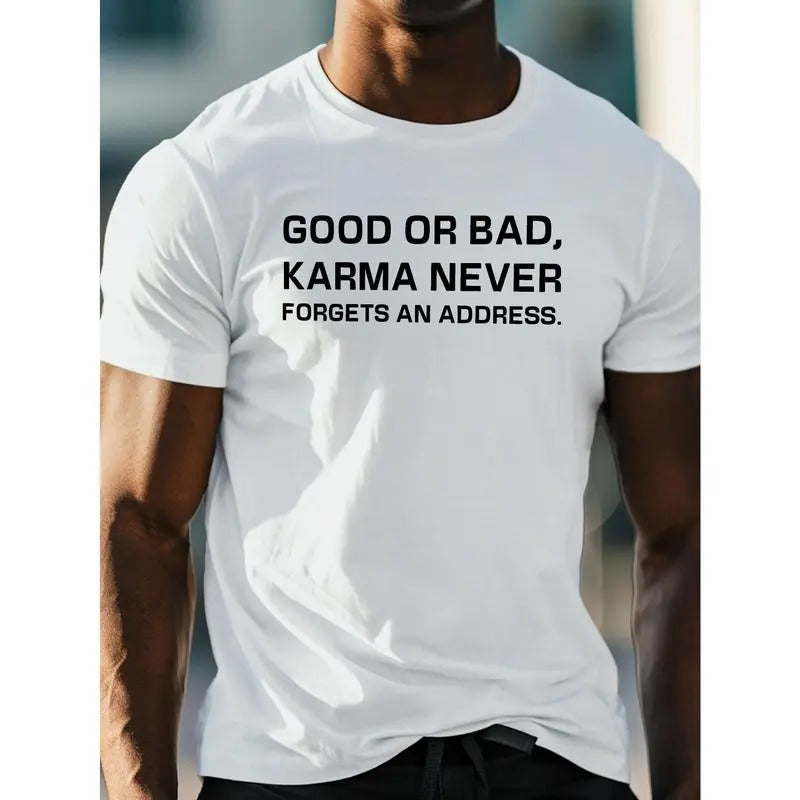 Karma Address Print Men's Round Crew Neck Short Sleeve Tee