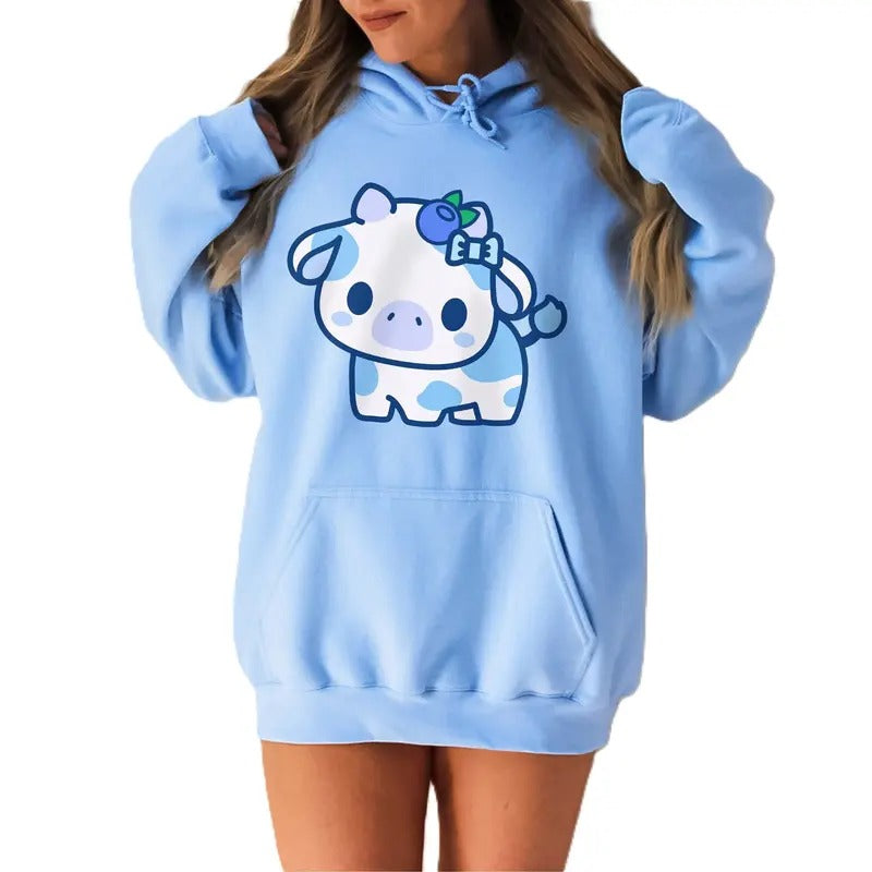 Kawaii Blueberry Cow Hoodie Tumblr Hoodie Trendy VSCO Hoodie Option Available Gifts for Teenage Girls, Cute Girl Styles...