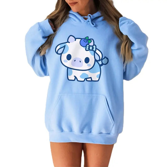 Kawaii Blueberry Cow Hoodie Tumblr Hoodie Trendy VSCO Hoodie Option Available Gifts for Teenage Girls, Cute Girl Styles...