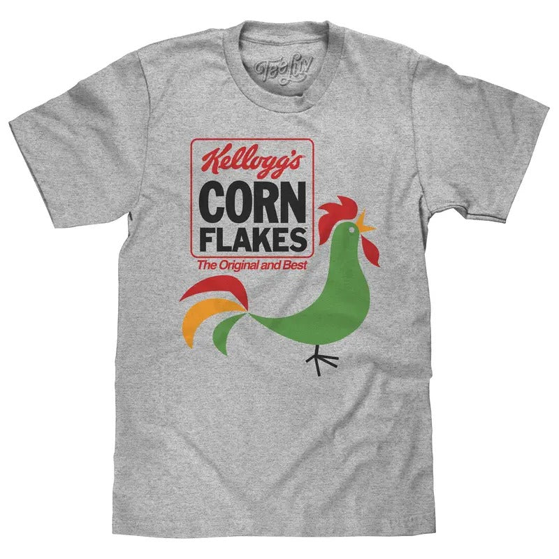 Kellogg's Corn Flakes Cereal Rooster T-Shirt - Athletic Gray Hoodie, Sweatshirt | InkThreadWorks.com