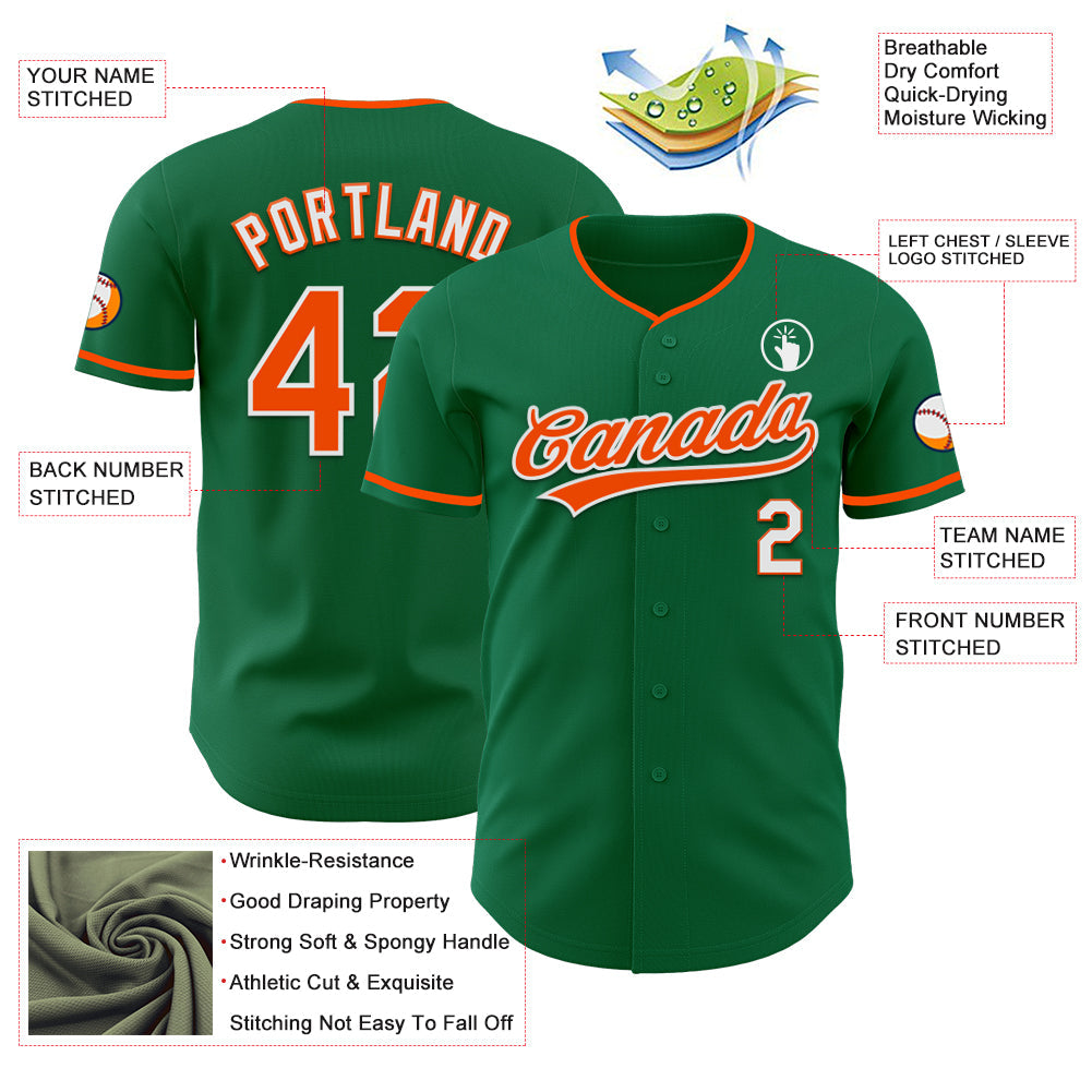 Custom Kelly Green Orange-White Authentic Baseball Jersey