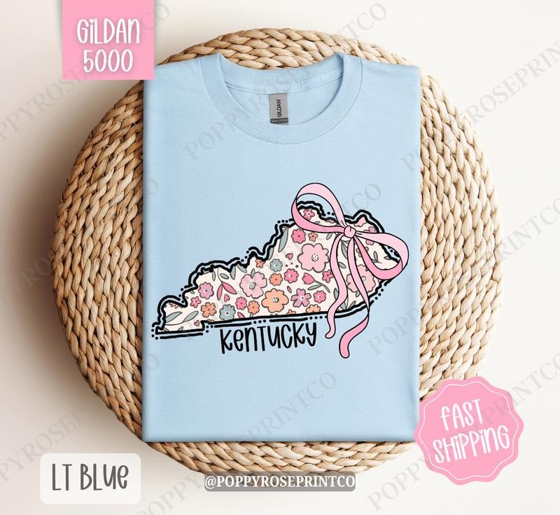 Kentucky Gildan T-shirt, Cute Kentucky State Shirt, Kentucky Floral Bow Tee Hoodie, Sweatshirt | InkThreadWorks.com