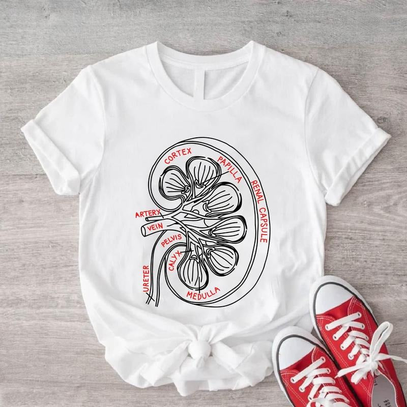 Kidney Anatomy Shirt, Unisex Kidney Illustration T-shirt, Nephrologists Gift Tee, Transplant Surgery Shirt, Kidney...